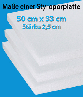Styroporplatten 3er Set 50 cm x 33 cm x 2,5 cm (25mm)