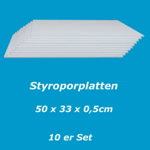 Styroporplatten in 5 mm Stärke mit den Maßen von 50 x 33 cm