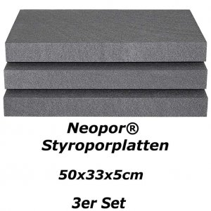 Neopor Styroporplatten 3er Set 50 cm x 33 cm x 5 cm (50mm)